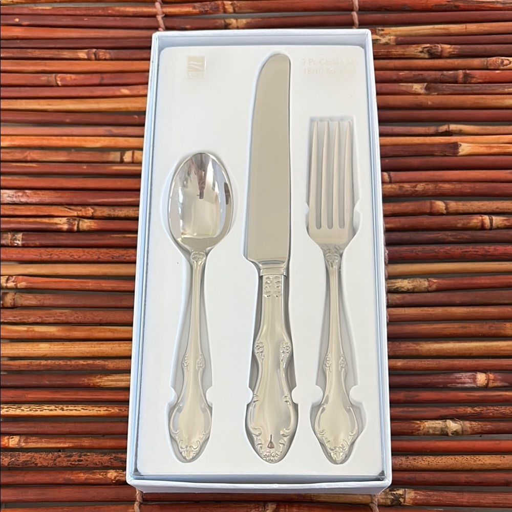 Lunt Silver Ornate Flatware Garden Song 3 Pc Set 18/10 Stainless for kids